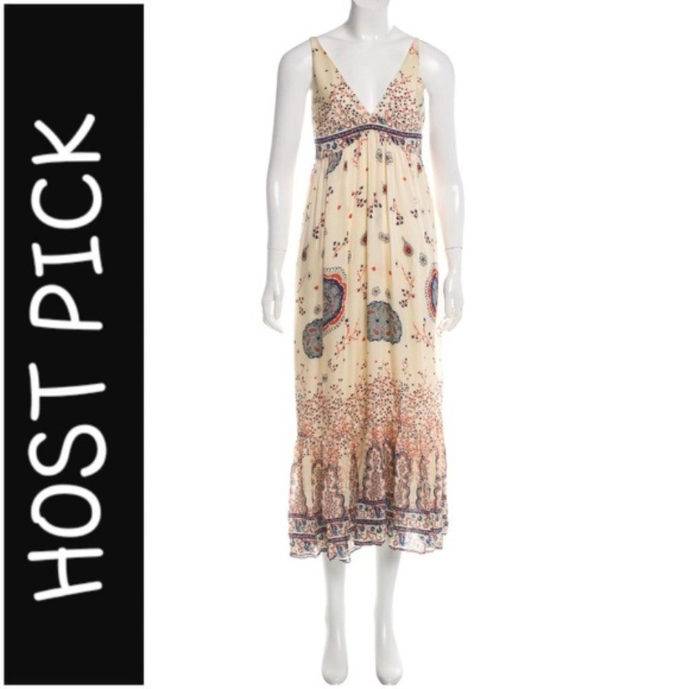 JILL STUART Col. Silk Printed Midi Dress with Slip